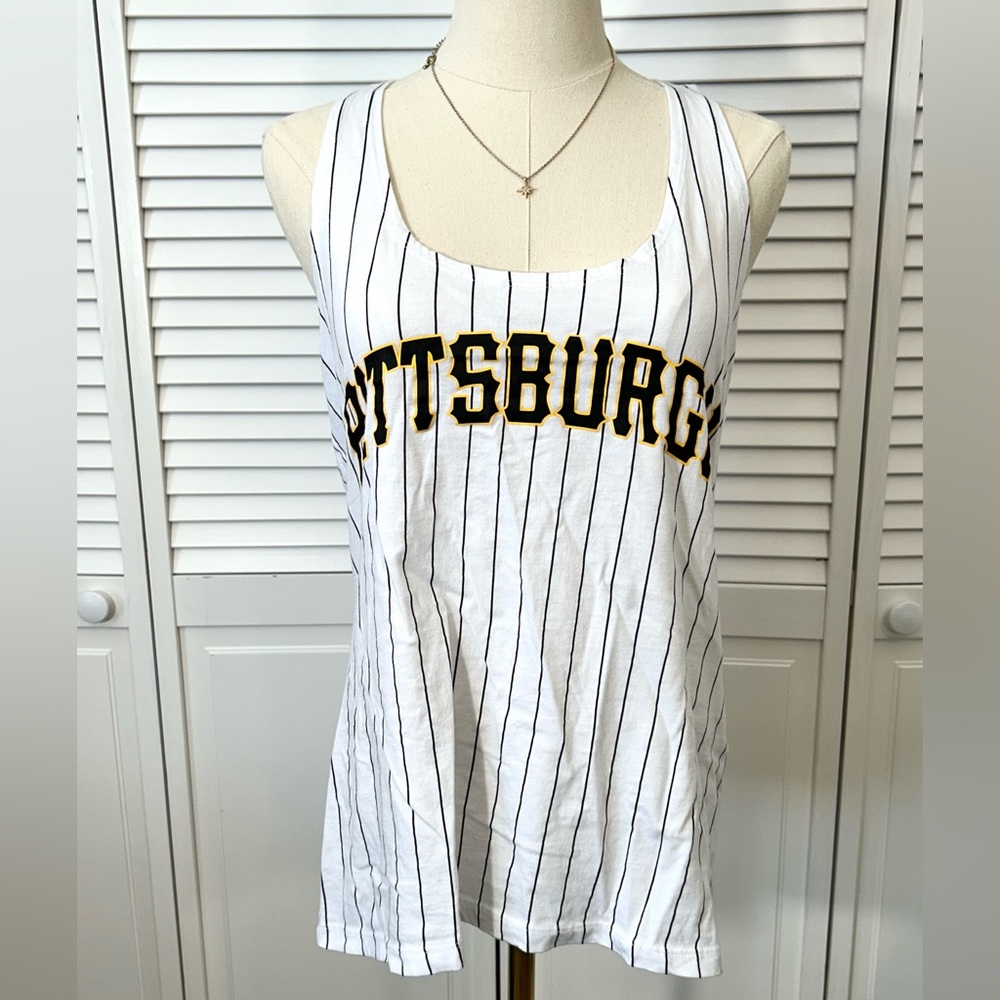 SOLD💗 Pittsburgh Pirates Baseball White with Black Stripes Racerback Tank Top